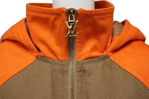 LOUIS VUITON ルイヴィトン 23SS フーデッドパデッドデニムジャケットブルゾン ブラウン×オレンジ HOA22WG98 ブラウン 美品 中古 63174