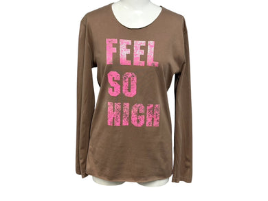 Lucien Pellat-Finet ルシアンペラフィネ 長袖カットソー Tシャツ サイズS ブラウン ピンク プリント FEEL SO HIGH 美品 中古 4b006318