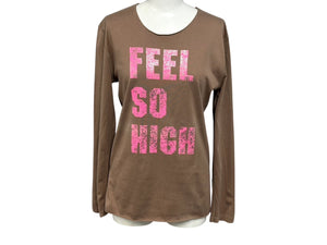 Lucien Pellat-Finet ルシアンペラフィネ 長袖カットソー Tシャツ サイズS ブラウン ピンク プリント FEEL SO HIGH 美品 中古 4b006318