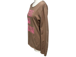 Lucien Pellat-Finet ルシアンペラフィネ 長袖カットソー Tシャツ サイズS ブラウン ピンク プリント FEEL SO HIGH 美品 中古 4b006318