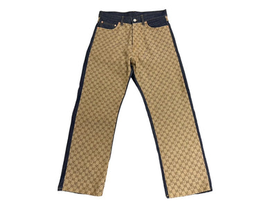 極美品 GUCCI×PALACE グッチ×パレス GG-Pパターン バギージーンズ GGスプリームキャンバス 723927 XDCAP サイズ30 ブルー 中古 63191 