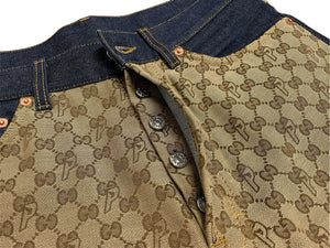 極美品 GUCCI×PALACE グッチ×パレス GG-Pパターン バギージーンズ GGスプリームキャンバス 723927 XDCAP サイズ30 ブルー 中古 63191 