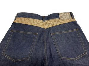 極美品 GUCCI×PALACE グッチ×パレス GG-Pパターン バギージーンズ GGスプリームキャンバス 723927 XDCAP サイズ30 ブルー 中古 63191 