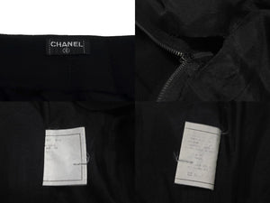 CHANEL シャネル 紙タグ サイドライン ロゴ ワイドパンツ ウール P05760 ココマークボタン ブラック 美品 中古 63192