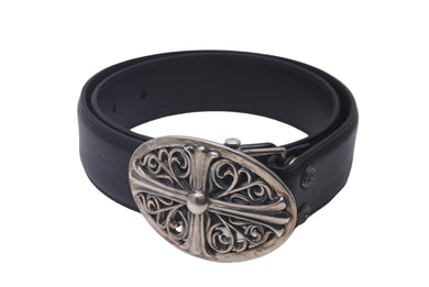 極美品 CHROME HEARTS クロムハーツ OVAL CROSS STRAP 1.5/1.5 クラシック オーバルクロス バックル レザーベルト サイズ28 中古 63201