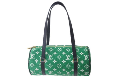 新品同様 LOUIS VUITTON ルイヴィトン パピヨン26 モノグラム ジャガード ベルベット ハンド バッグ グリーン M46206 中古 63452