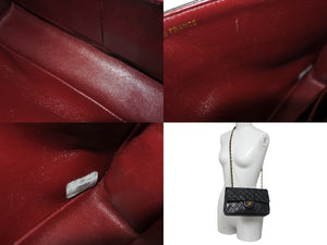 CHANEL シャネル Wフラップ マトラッセ チェーン ショルダーバッグ 23cm 4番台 ラムスキン ブラック ゴールド金具 美品 中古 63468