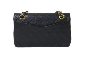 CHANEL シャネル Wフラップ マトラッセ チェーン ショルダーバッグ 23cm 4番台 ラムスキン ブラック ゴールド金具 美品 中古 63468