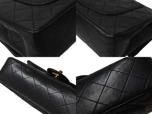 CHANEL シャネル Wフラップ マトラッセ チェーン ショルダーバッグ 23cm 4番台 ラムスキン ブラック ゴールド金具 美品 中古 63468