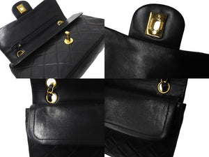 CHANEL シャネル Wフラップ マトラッセ チェーン ショルダーバッグ 23cm 4番台 ラムスキン ブラック ゴールド金具 美品 中古 63468