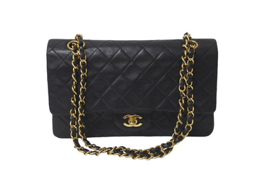 CHANEL シャネル チェーンショルダーバッグ Wフラップ マトラッセ25 ラムスキン 2番台 ブラック ゴールド金具 美品 中古 63471
