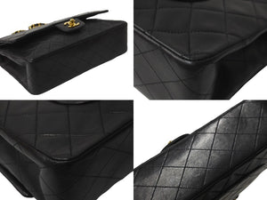 CHANEL シャネル チェーンショルダーバッグ Wフラップ マトラッセ25 ラムスキン 2番台 ブラック ゴールド金具 美品 中古 63471