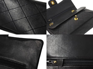 CHANEL シャネル チェーンショルダーバッグ Wフラップ マトラッセ25 ラムスキン 2番台 ブラック ゴールド金具 美品 中古 63471