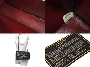 CHANEL シャネル チェーンショルダーバッグ Wフラップ マトラッセ25 ラムスキン 2番台 ブラック ゴールド金具 美品 中古 63471