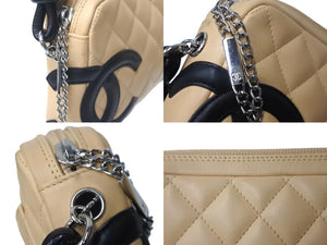 CHANEL シャネル ポーチ ハンドバッグ カンボンライン ココマーク 8番台 ラムスキン ベージュ ブラック 美品 中古 63476