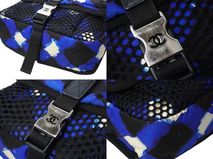 CHANEL シャネル エアライン ショルダーバック メッセンジャーバッグ A93385 ブルー ブラック ホワイト シルバー金具 中古 63485