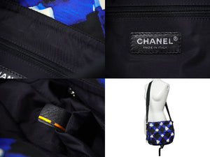 CHANEL シャネル エアライン ショルダーバック メッセンジャーバッグ A93385 ブルー ブラック ホワイト シルバー金具 中古 63485