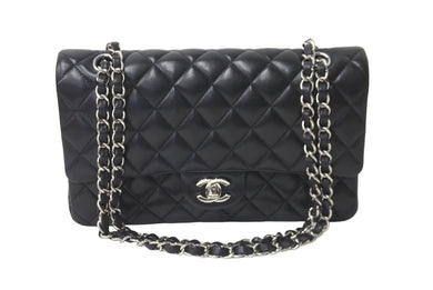 極美品 CHANEL マトラッセWフラップチェーンショルダー 23番台 25cm ショルダーバッグ ブラック シルバー金具 ラムスキン 中古 63486