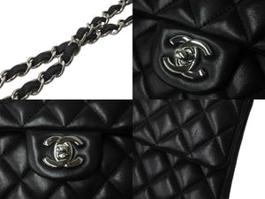 極美品 CHANEL マトラッセWフラップチェーンショルダー 23番台 25cm ショルダーバッグ ブラック シルバー金具 ラムスキン 中古 63486