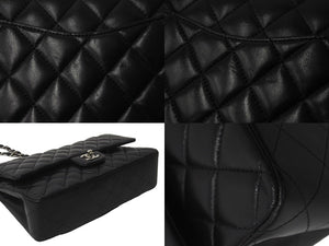 極美品 CHANEL マトラッセWフラップチェーンショルダー 23番台 25cm ショルダーバッグ ブラック シルバー金具 ラムスキン 中古 63486