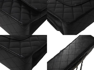 極美品 CHANEL マトラッセWフラップチェーンショルダー 23番台 25cm ショルダーバッグ ブラック シルバー金具 ラムスキン 中古 63486
