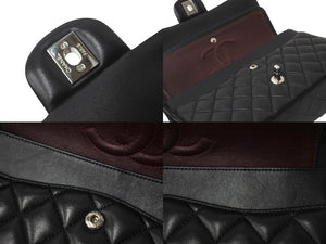 極美品 CHANEL マトラッセWフラップチェーンショルダー 23番台 25cm ショルダーバッグ ブラック シルバー金具 ラムスキン 中古 63486
