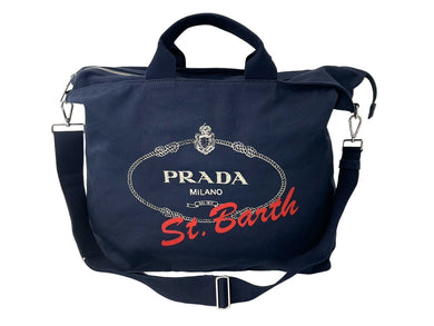 PRADA プラダ 2WAY トートバッグ カナパ 限定 2VG022 コットンキャンバス ネイビー シルバー金具 美品 中古 63492