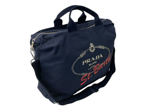 PRADA プラダ 2WAY トートバッグ カナパ 限定 2VG022 コットンキャンバス ネイビー シルバー金具 美品 中古 63492