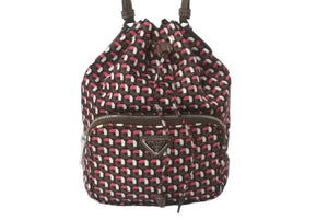 PRADA プラダ ハンドバッグ 1n1863 巾着 ミニバッグ 総柄 マルチカラー ナイロン レザー シルバー金具 良品 中古 63493 