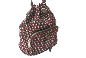 PRADA プラダ ハンドバッグ 1n1863 巾着 ミニバッグ 総柄 マルチカラー ナイロン レザー シルバー金具 良品 中古 63493 