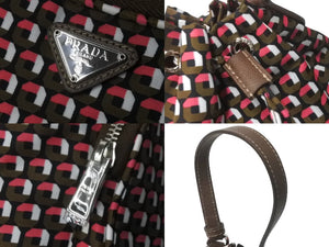PRADA プラダ ハンドバッグ 1n1863 巾着 ミニバッグ 総柄 マルチカラー ナイロン レザー シルバー金具 良品 中古 63493 