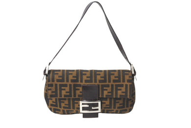 極美品 FENDI フェンディ マンマバケット ハンドバッグ アクセサリーポーチ ズッカ柄 ブラウン シルバー金具 中古 63507 