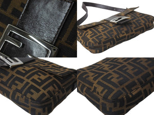 極美品 FENDI フェンディ マンマバケット ハンドバッグ アクセサリーポーチ ズッカ柄 ブラウン シルバー金具 中古 63507 