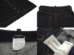 極美品 CHANEL シャネル デニム スカート E97 ネイビー P07739V05664 ココマーク ボタン ロゴ ヴィンテージ サイズ34 中古 63509