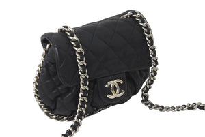 CHANEL シャネル チェーンアラウンドショルダーバッグ 18番台 ラムスキン ブラック シルバー金具 美品 中古 63518