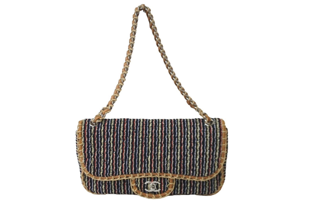 極美品 CHANEL シャネル ツイード チェーン ワンショルダーバッグ 14番台 マルチカラー ココマーク シルバー金具 中古 63520