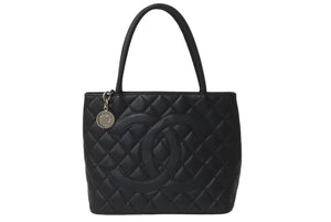 CHANEL シャネル ハンドバッグ 復刻トート キャビアスキン マトラッセ ココマーク 6番台 シルバー金具 美品 中古 63521
