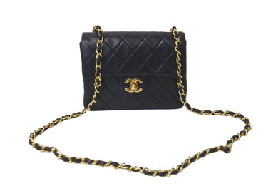 CHANEL シャネル ヴィンテージ ミニマトラッセチェーンショルダーバッグ19cm 1番台 ブラック ゴールド金具 美品 中古 63522