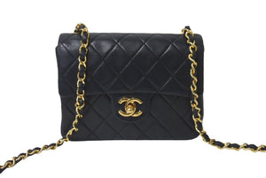 CHANEL シャネル ヴィンテージ ミニマトラッセチェーンショルダーバッグ19cm 1番台 ブラック ゴールド金具 美品 中古 63522