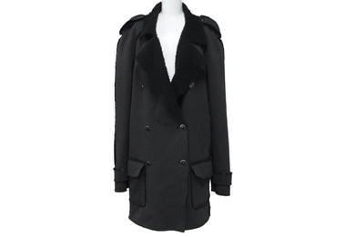 CHANEL シャネル ダブルブレスコート P29494V19654 ボア ブラック シルバーボタン 06P サイズ46 美品 中古 63525