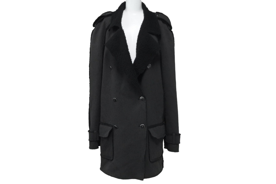 CHANEL シャネル ダブルブレスコート P29494V19654 ボア ブラック シルバーボタン 06P サイズ46 美品 中古 63525