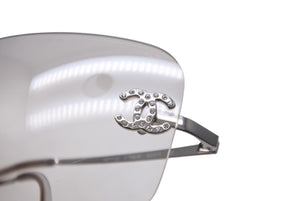 極美品 CHANEL シャネル サングラス サイズ62▫︎17 120 ココマーク ラインストーン シルバー クリア 4017-D c.159/6I 中古 63530