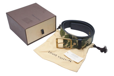 新品同様 LOUIS VUITTON ルイヴィトン ベルト サンチュール モノグラモフラージュ 村上隆 サイズ90 M9646U ゴールド金具 中古 63541