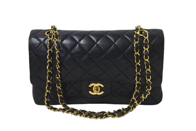 CHANEL シャネル チェーンショルダーバッグ Wフラップ マトラッセ25 ラムスキン 1番台 ブラック ゴールド金具 美品 中古 63544