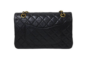 CHANEL シャネル チェーンショルダーバッグ Wフラップ マトラッセ25 ラムスキン 1番台 ブラック ゴールド金具 美品 中古 63544