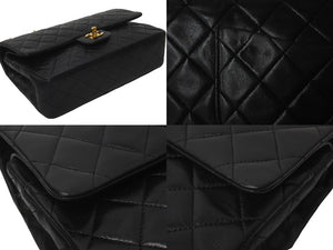 CHANEL シャネル チェーンショルダーバッグ Wフラップ マトラッセ25 ラムスキン 1番台 ブラック ゴールド金具 美品 中古 63544