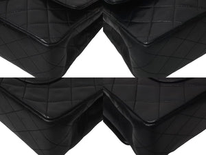CHANEL シャネル チェーンショルダーバッグ Wフラップ マトラッセ25 ラムスキン 1番台 ブラック ゴールド金具 美品 中古 63544