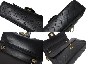 CHANEL シャネル チェーンショルダーバッグ Wフラップ マトラッセ25 ラムスキン 1番台 ブラック ゴールド金具 美品 中古 63544