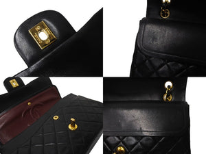 CHANEL シャネル チェーンショルダーバッグ Wフラップ マトラッセ25 ラムスキン 1番台 ブラック ゴールド金具 美品 中古 63544