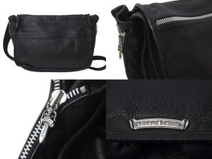 CHROME HEARTS クロムハーツ ショルダーバッグ メッセンジャー ソフト レザー シルバー925 ブラック 美品 中古 63549